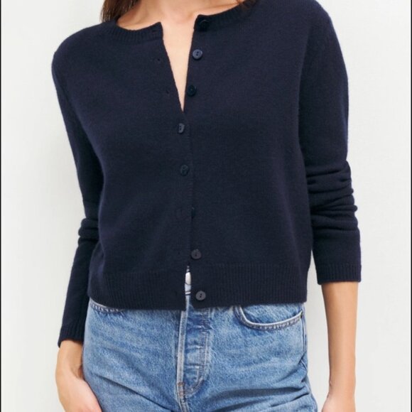 Reformation Clara Cashmere Crew Cardigan Navy - Picture 2 of 7